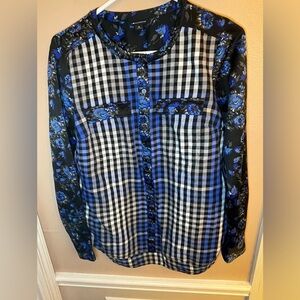 I Heart Ronson Women's Long Sleeve button up M Black Floral Checkered Shirt